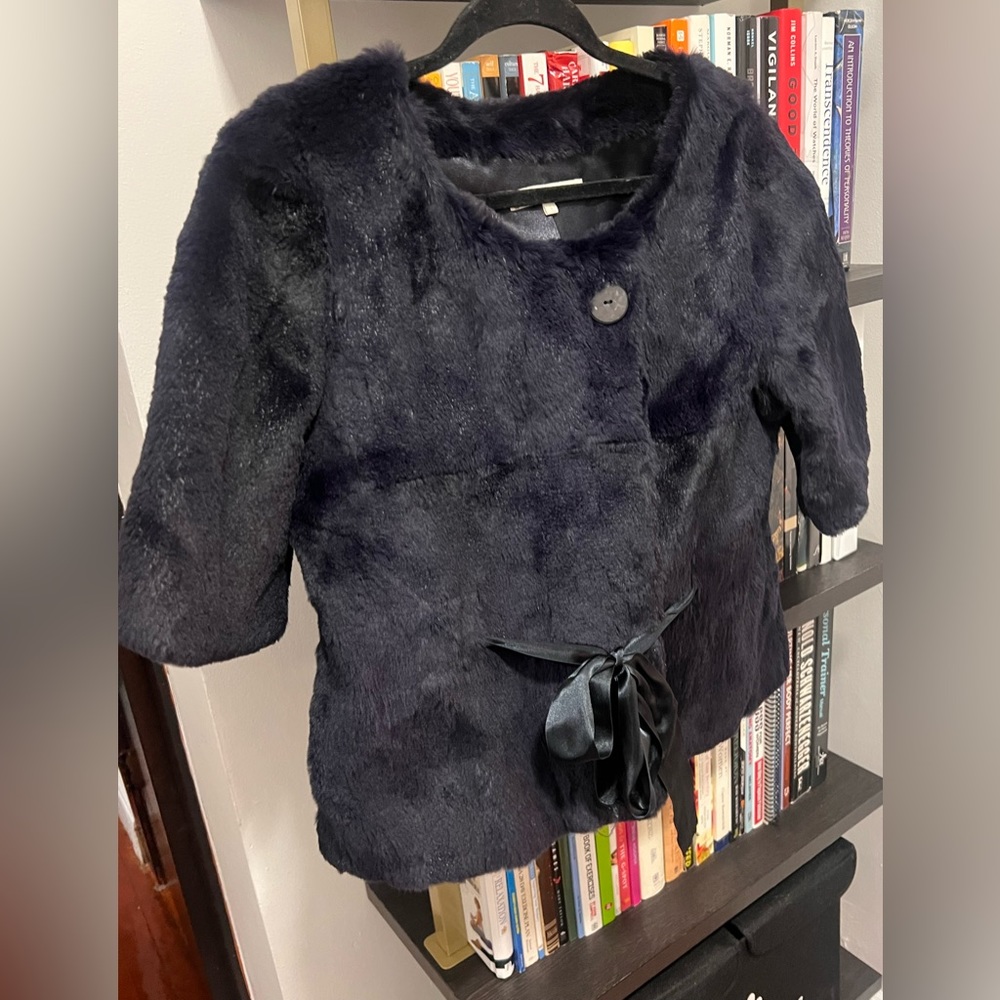 Shyde 100% Rabbit Fur Outer Jacket - Dark Blue (looks almost black)